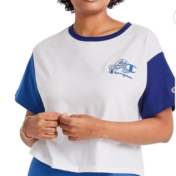 Champion Womens White Colorblock Workout Tee Crop Top Athletic NWT, shirt L - Picture 10 of 12